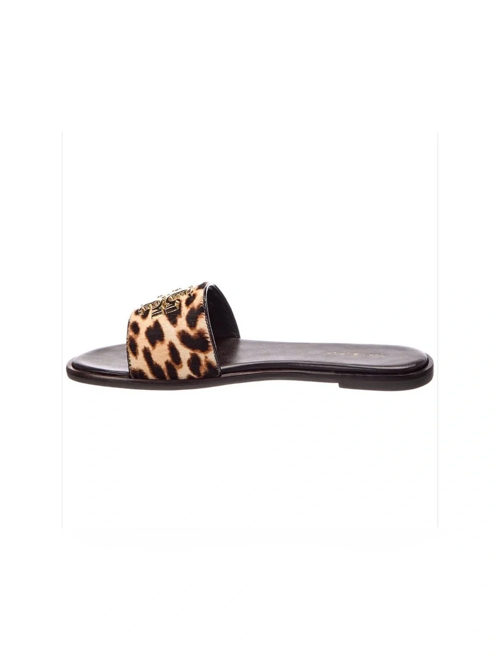 Tory Burch EVERLY Leopard Print Leather Slide Sandal with Gold Logo 8.5
